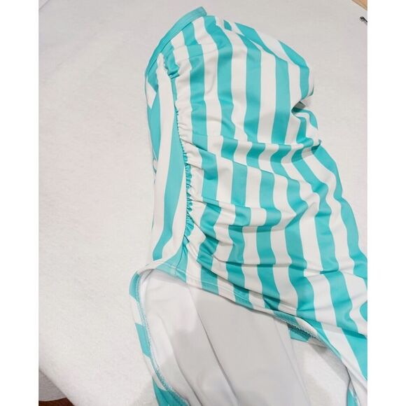 KONA SOL Plus-size turquoise and white striped V-neck Women's Size 18W - Picture 5 of 9